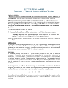 Volumetric Analysis: Acid-Base Titrations Lab Manual