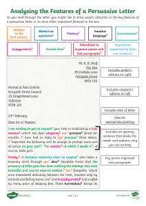 Persuasive Letter Features Analysis Worksheet