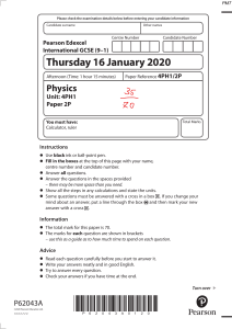 Pearson Edexcel International GCSE Physics Paper 2P January 2020