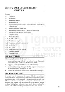 Cost Volume Profit Analysis Unit 14