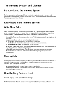 The Immune System and Disease