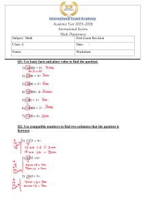 4th Grade Math Exam Revision Worksheet: Division Problems