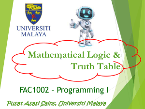 Mathematical Logic & Truth Table - Universiti Malaya