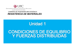 Resistencia de Materiales: Equilibrio y Fuerzas Distribuidas
