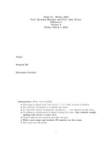 Math 18 Midterm 2 Exam, Winter 2024