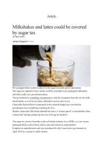 UK Sugar Tax Extension: Milkshakes & Lattes