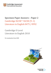 Cambridge IGCSE Literature Paper 2 Specimen Answers