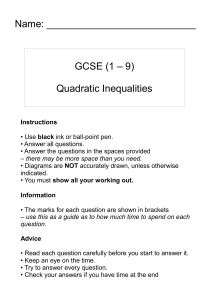 GCSE Quadratic Inequalities Worksheet