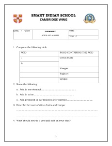 Year 7 Chemistry Worksheet: Acids and Alkalis