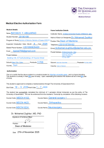 Medical Elective Authorisation Form - University of Queensland