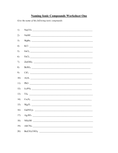 Naming Ionic Compounds Worksheet - Chemistry Practice