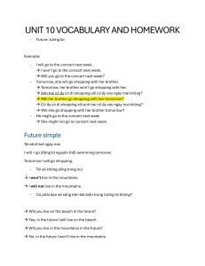 Unit 10 Vocabulary and Homework: Future Tense