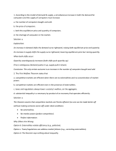 Economics Quiz: Demand, Supply, & Welfare Theorems
