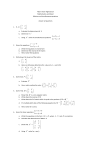 Albert Town High School Mathematics Worksheet: Matrices and Simultaneous Equations