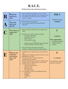 R.A.C.E. Writing Strategy Tips & Sentence Starters