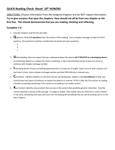 10th Grade Honors Novel Reading Check