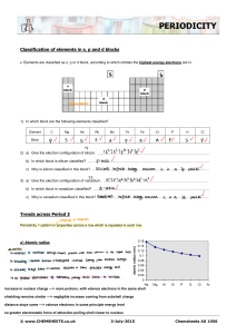Periodicity Worksheet: s/p/d Blocks & Period 3 Trends