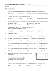 SPH3U Kinematics Practice Test