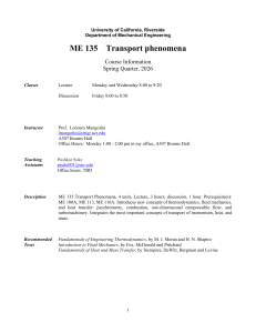 ME 135 Transport Phenomena Syllabus UCR Spring 2026