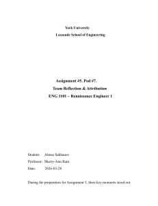 York University ENG 1101 Team Reflection Assignment #5