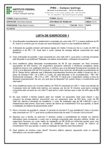 Lista de Exerc&iacute;cios 1 - Eletricidade Aplicada - IFMG