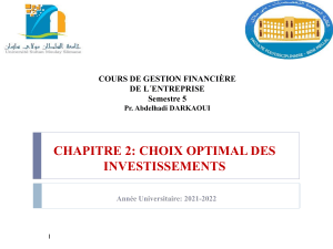 Cours de Gestion Financi&egrave;re de l'Entreprise - Chapitre 2: Choix Optimal des Investissements