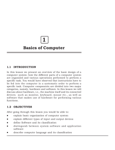Basics of Computer: Hardware, Software, and Organization