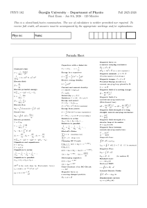 PHYS 102 Final Exam: Electromagnetism Questions & Formula Sheet