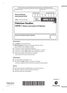 Pearson Edexcel International GCSE Pakistan Studies Paper 1