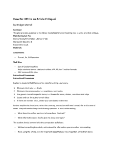 How to Write an Article Critique: Lesson Plan