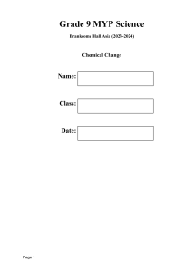 Grade 9 MYP Science Chemical Change Worksheet