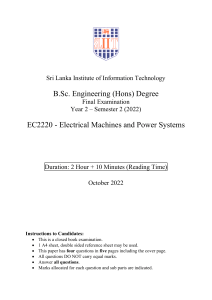 EC2220 Electrical Machines and Power Systems Exam Paper