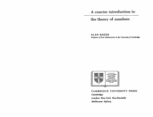 A Concise Introduction to Number Theory by Alan Baker