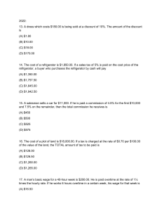 2022 Math Test: Word Problems on Percentages, Taxes, Wages