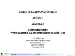 Centrifugal Pumps Lecture Notes: Euler Head & Worked Example