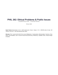 PHIL 262 Study Guide: Ethical Problems & Public Issues
