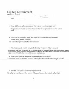 Limited Government Worksheet: Jefferson, Montesquieu, Checks and Balances