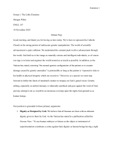 Catholic Church Debate Prep: Embryonic Genetic Manipulation