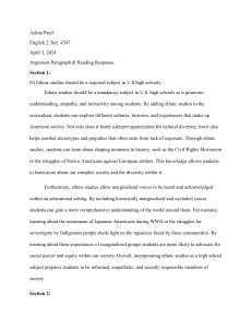 Ethnic Studies in High School: Argument Essay & Reading Response