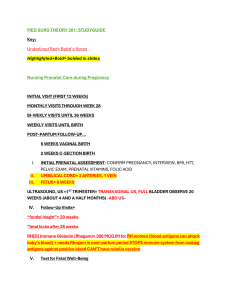 Med Surg Theory 301 Study Guide: Prenatal Care
