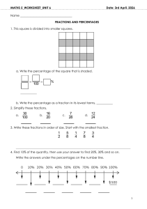 Maths 5 Worksheet Unit 6: Fractions and Percentages