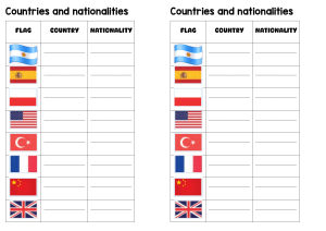 Countries and Nationalities Worksheet: Match Flags to Countries