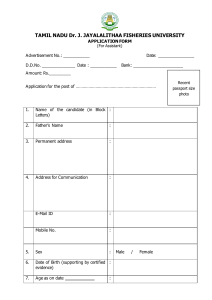 Tamil Nadu Fisheries University Assistant Application Form