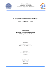 Laboratory 6: Exploring Ethernet & ARP with Cisco Packet Tracer