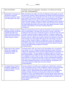19th Century History Vocabulary Terms: Romanticism, Realism, Reform Bill
