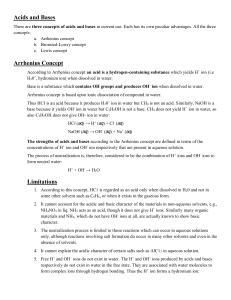 Acids and Bases: Arrhenius, Bronsted-Lowry, Lewis Concepts