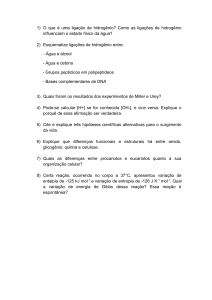 Perguntas de Exame: Qu&iacute;mica e Biologia (Liga&ccedil;&otilde;es de Hidrog&ecirc;nio, C&eacute;lulas, Energia de Gibbs)