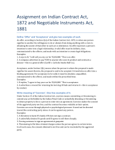 Indian Contract Act & Negotiable Instruments Act Assignment