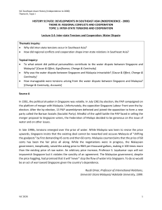Singapore-Malaysia Water Dispute Lecture Notes