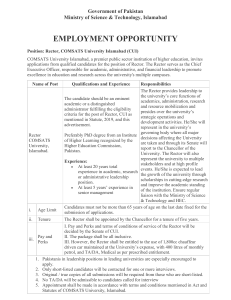 Employment Opportunity: Rector, COMSATS University Islamabad